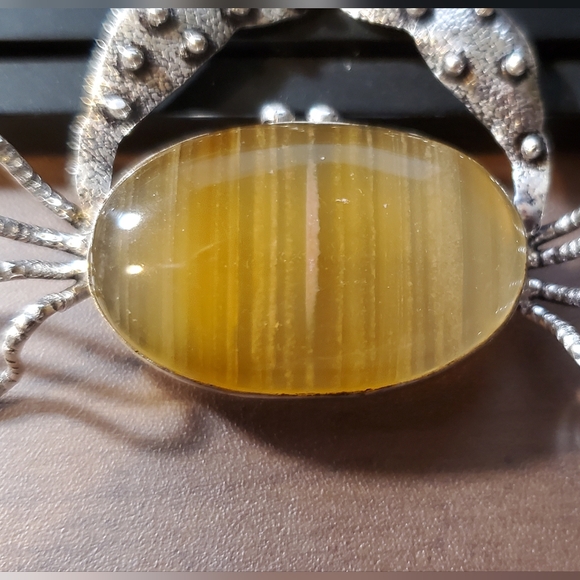 STERLING SILVER TIGERS EYE AND JASPER CRAB PENDANT - SO UNIQUE AND CUTE! - Picture 3 of 3